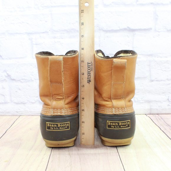 LL Bean Brown Leather Front Zip Waterproof Insulated Ankle Duck Boots Size 9 - Picture 6 of 10